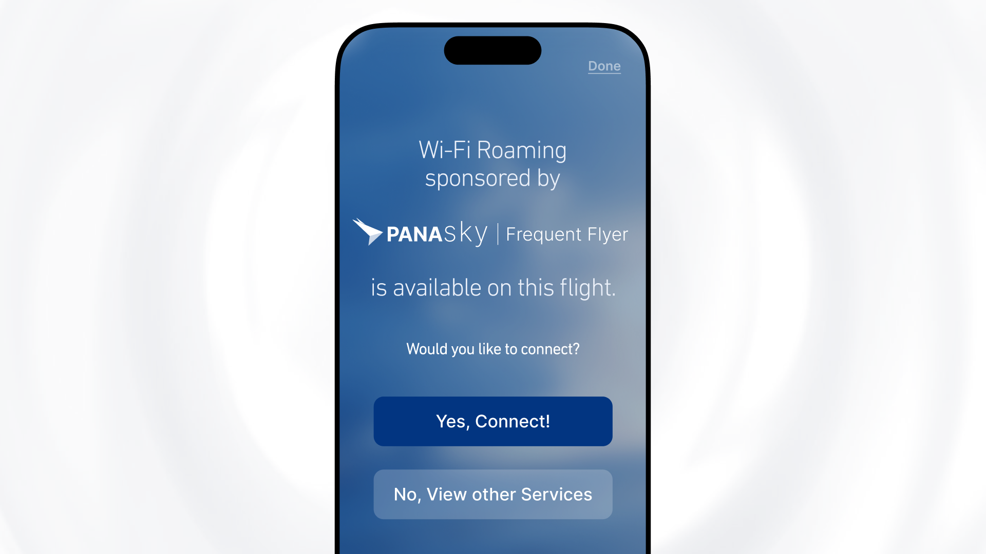 Smartphone screen with Wi-Fi connection prompt offering options to connect or view other services